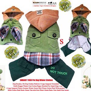 Ambaby 4-Leg Plaid Dog Hoodie Winter Coat Dog Jackets Cat Jumpsuits Pet Clothes